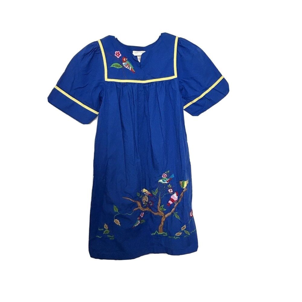 Vintage Bechamel Housedress Womens Blue Embroidered  Birds  MuuMuu Size Small